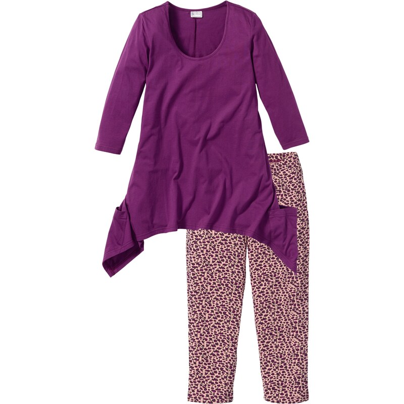 bpc selection Bonprix - Pyjama avec t-shirt et corsaire violet manches 3/4 pour femme
