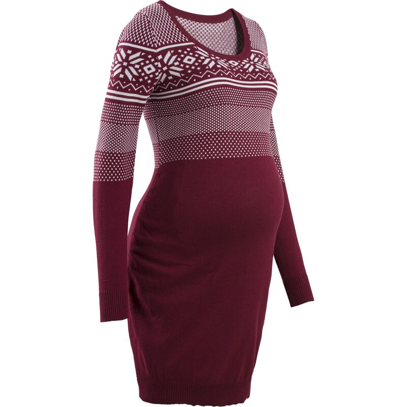 bpc bonprix collection Bonprix - Robe de grossesse en maille à motif norvégien rouge manches longues pour femme