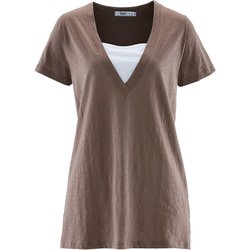 bpc bonprix collection T-shirt avec encolure doublée gris manches courtes femme - bonprix