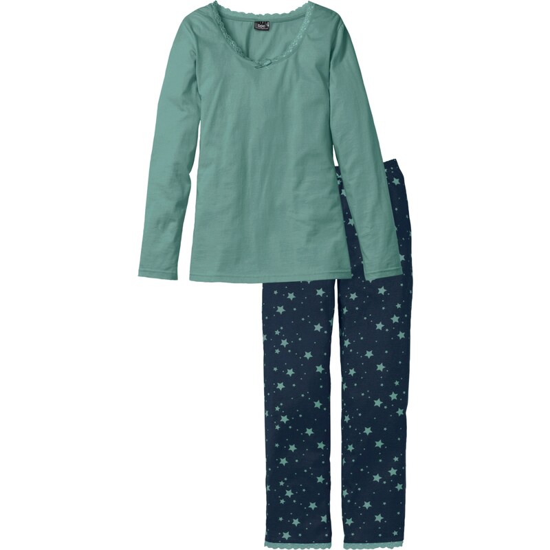 bpc bonprix collection Bonprix - Pyjama en coton bleu manches longues pour femme