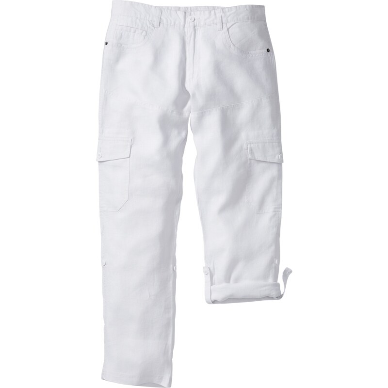 bpc bonprix collection Bonprix - Pantalon cargo en lin retroussable Regular Fit blanc pour homme
