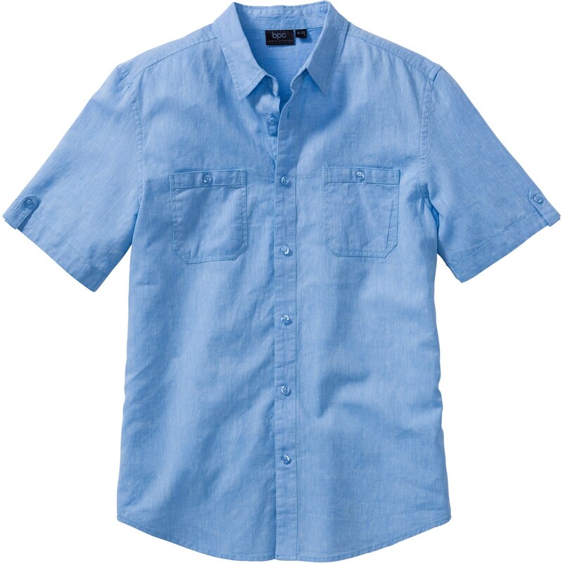 bpc bonprix collection Bonprix - Chemise manches courtes mélange lin Regular Fit bleu pour homme