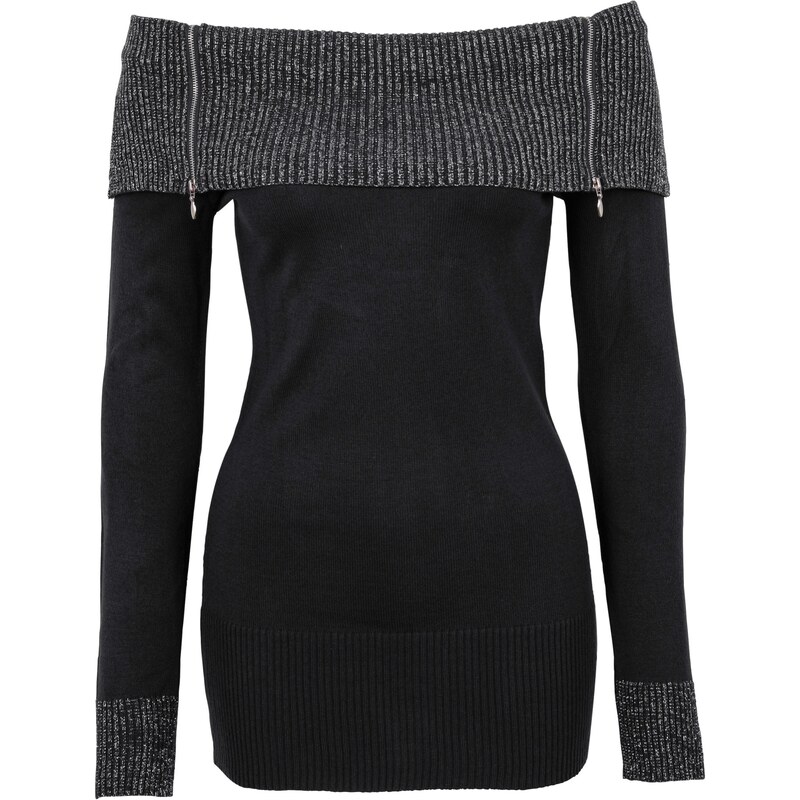 BODYFLIRT boutique Bonprix - Pull en maille noir manches longues pour femme
