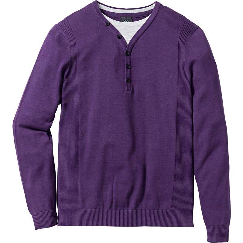 bpc bonprix collection Bonprix - Pull style 2en1 Regular Fit violet manches longues pour homme