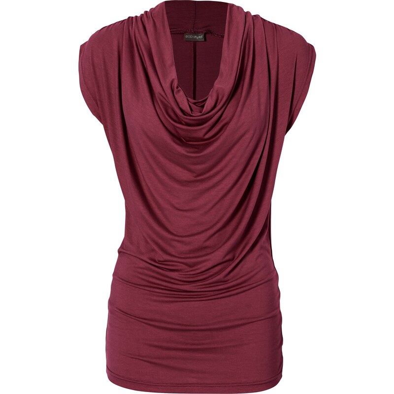 BODYFLIRT Bonprix - T-shirt col bénitier rouge manches courtes pour femme