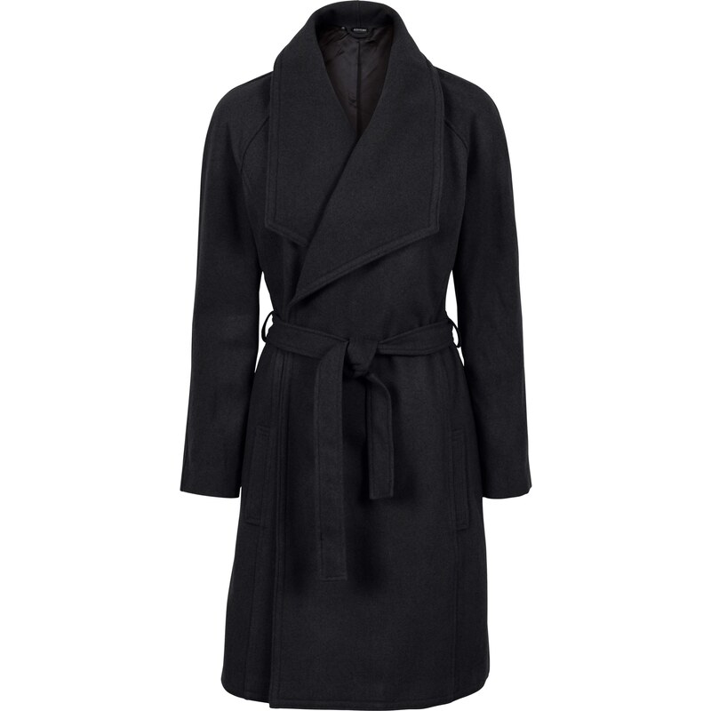 BODYFLIRT Bonprix - Manteau court avec revers noir manches longues pour femme