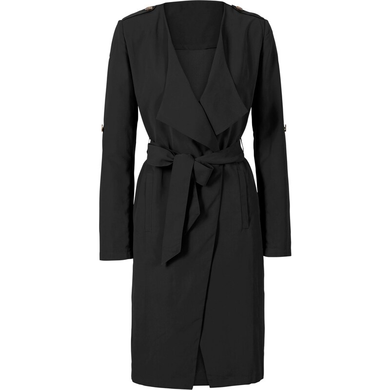 BODYFLIRT Trench-coat léger avec ceinture en tissu noir manches longues femme - bonprix