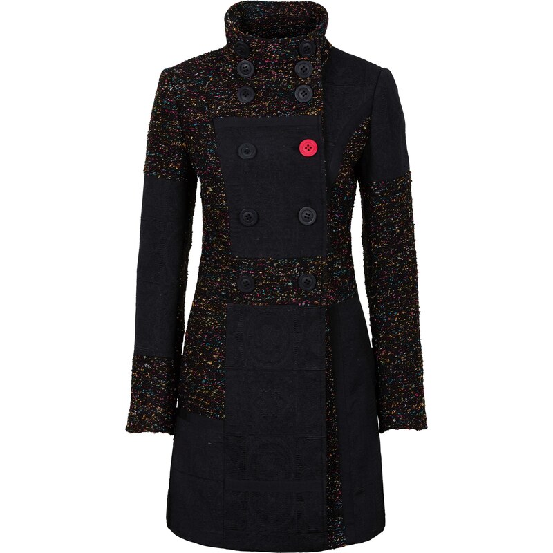 RAINBOW Bonprix - Manteau multi-matière et motif noir manches longues pour femme