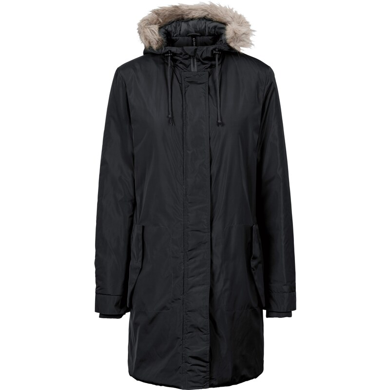 RAINBOW Bonprix - Manteau avec capuche amovible bordée de synthétique imitation fourrure noir manches longues pour femme