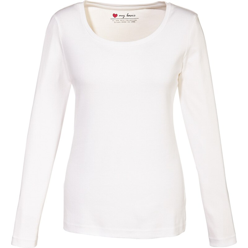 bpc bonprix collection Bonprix - T-shirt col rond 100% coton, manches longues blanc pour femme
