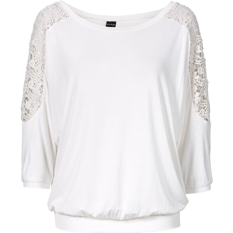 BODYFLIRT Bonprix - T-shirt oversize avec dentelle blanc manches 3/4 pour femme