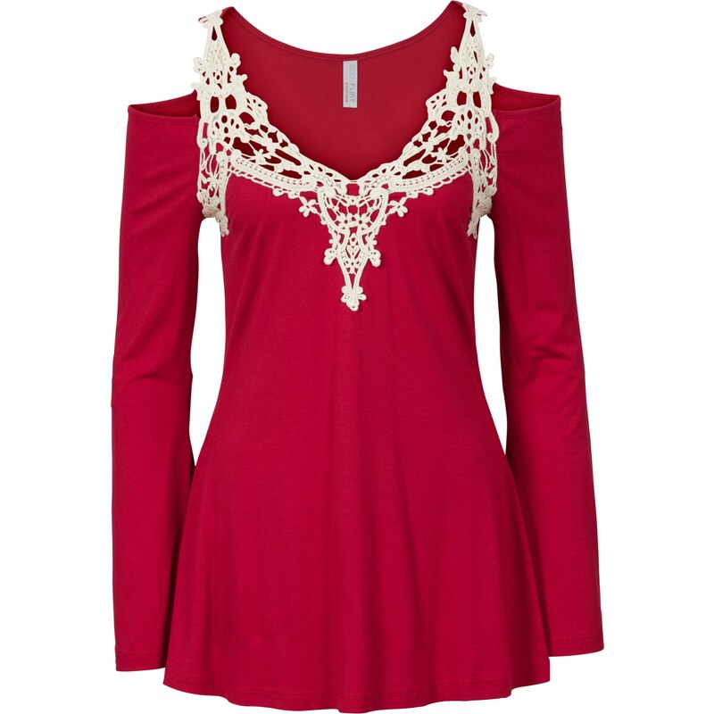 BODYFLIRT boutique T-shirt à empiècement crochet rouge femme - bonprix