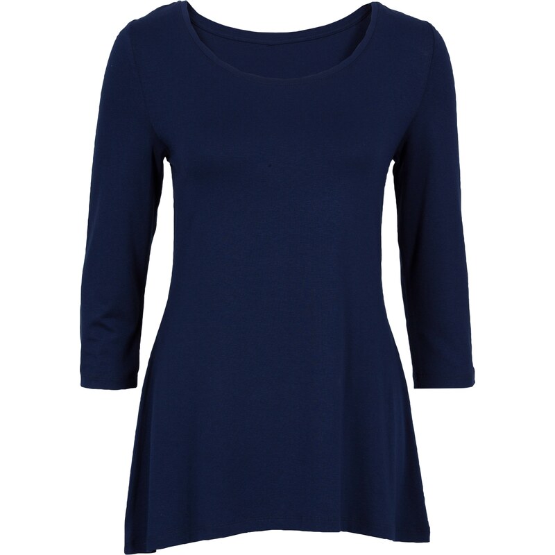 BODYFLIRT Bonprix - T-shirt manches 3/4 bleu pour femme