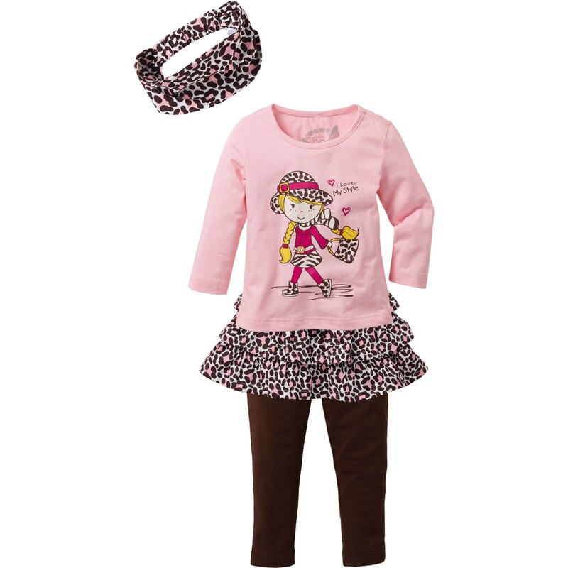 bpc bonprix collection Bonprix - T-shirt + jupe + legging (Ens. 4 pces.) rose manches longues pour enfant