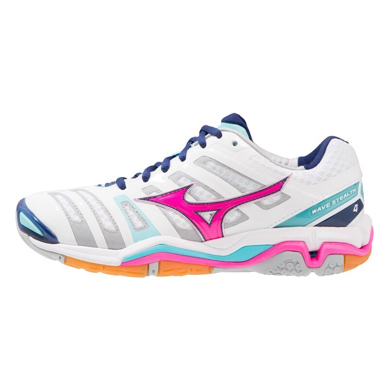 Mizuno WAVE 4 Chaussures de handball white/pink glo/blue radiance
