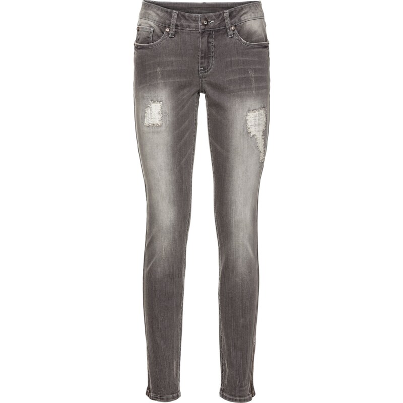 BODYFLIRT Bonprix - Jean skinny avec zips gris pour femme