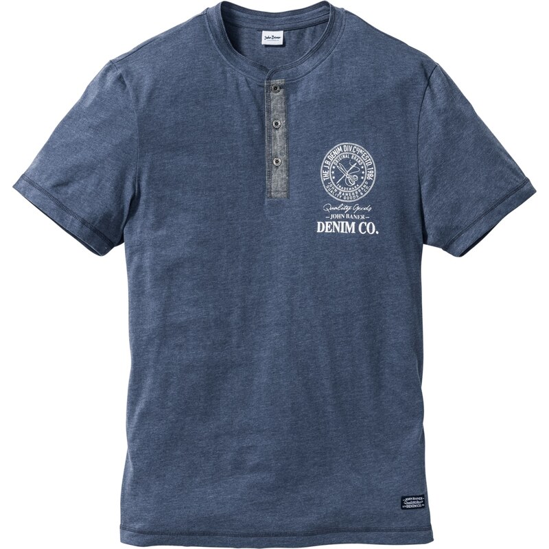 John Baner JEANSWEAR Bonprix - T-shirt col Henley bleu manches courtes pour homme