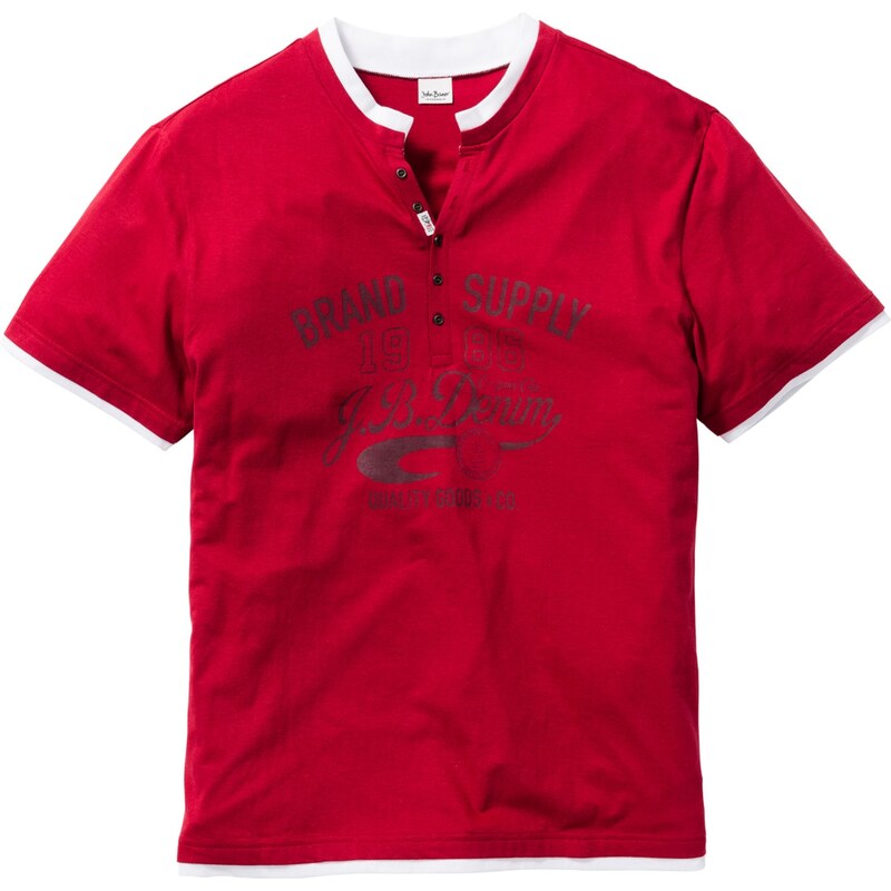 John Baner JEANSWEAR Bonprix - T-shirt col Henley Regular Fit rouge manches courtes pour homme