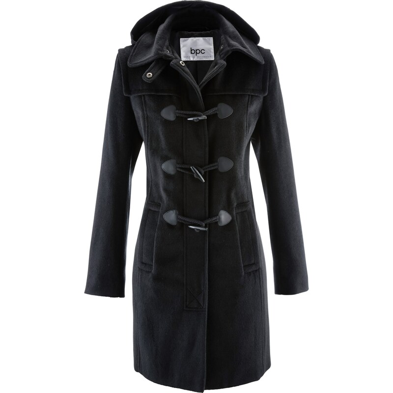 Bonprix - Manteau court à capuche noir manches longues pour femme