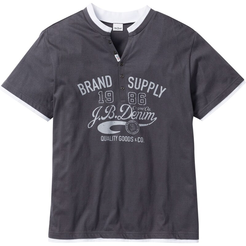 John Baner JEANSWEAR Bonprix - T-shirt col Henley Regular Fit gris manches courtes pour homme