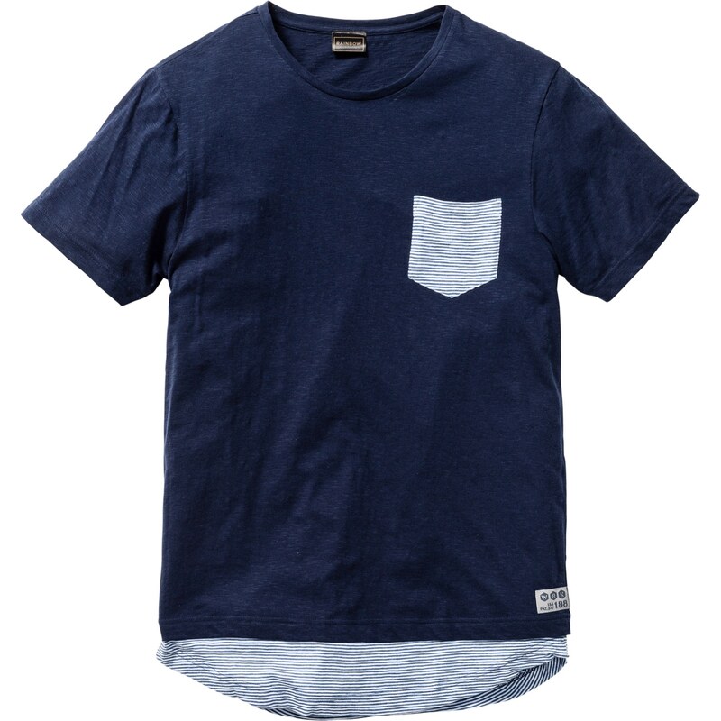 RAINBOW Bonprix - T-shirt long Slim Fit bleu manches courtes pour homme