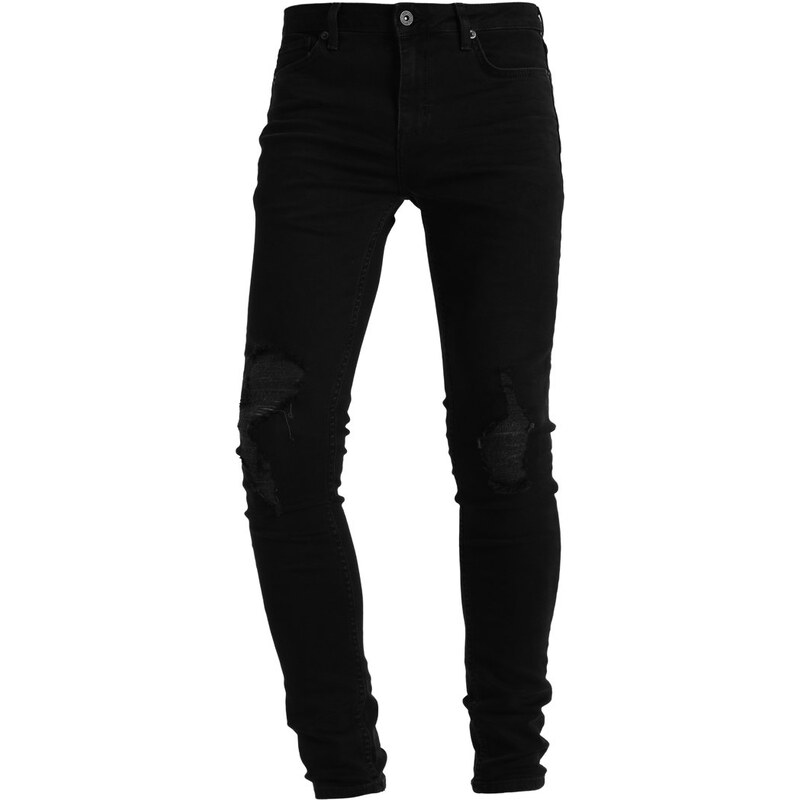 Topman WASHED KNEE RIPPED SPRAY ON Jeans Skinny black