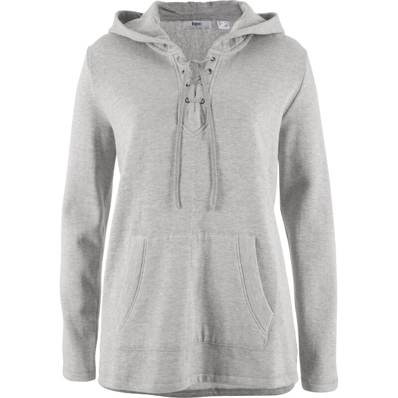 bpc bonprix collection Bonprix - Sweat-shirt à capuche style court-long gris manches longues pour femme