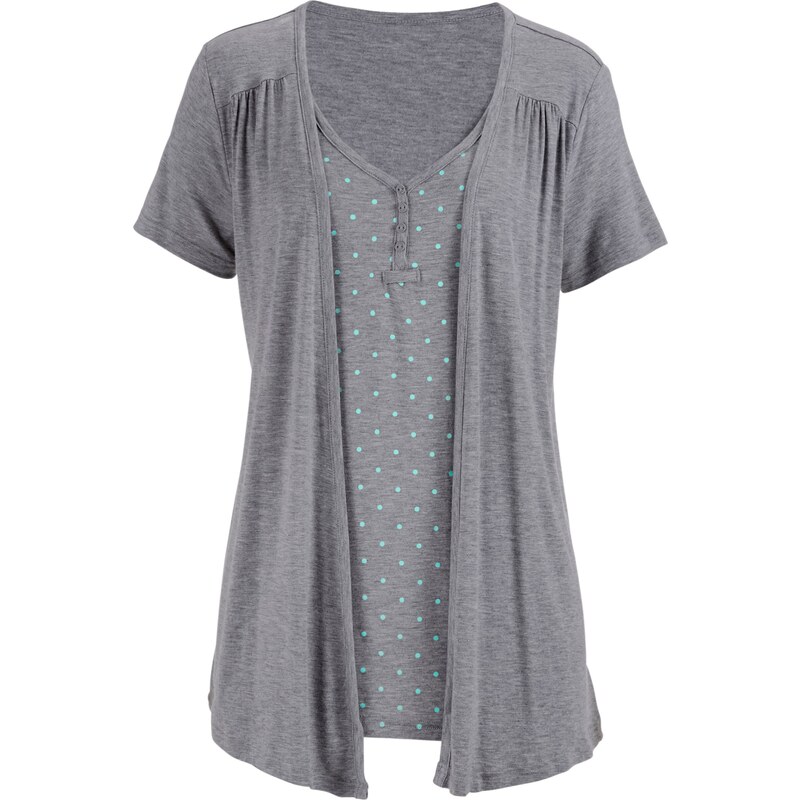 bpc bonprix collection Bonprix - T-shirt 2en1 demi-manches gris pour femme