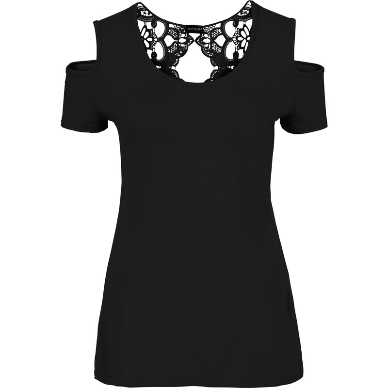 BODYFLIRT boutique Bonprix - Top avec empiècement crochet noir manches courtes pour femme