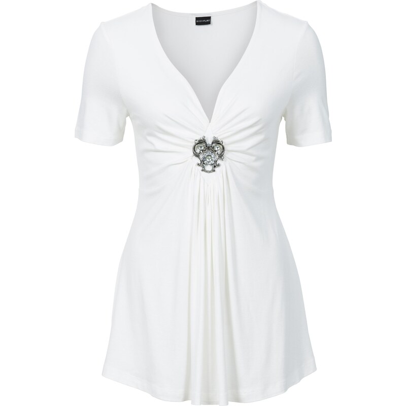 BODYFLIRT Bonprix - T-shirt avec broche amovible blanc manches courtes pour femme