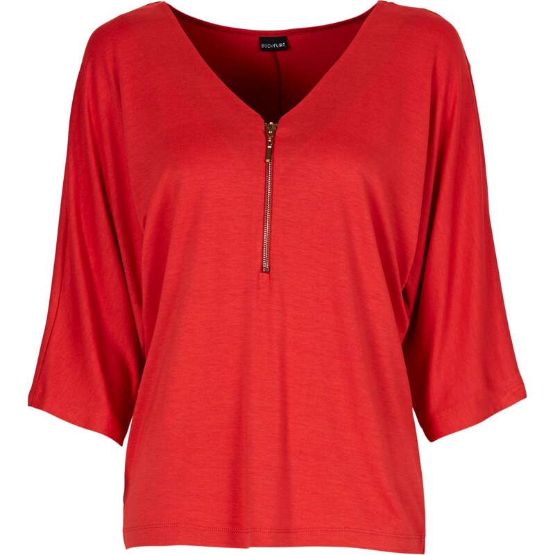 BODYFLIRT Bonprix - T-shirt rouge manches mi-longues pour femme