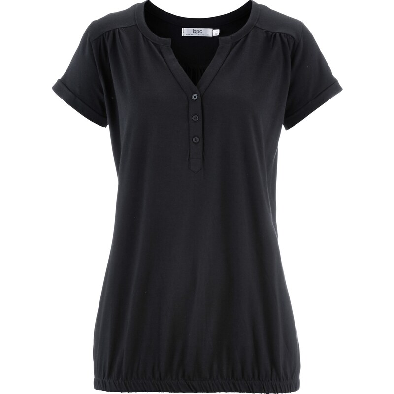 bpc bonprix collection Bonprix - T-shirt avec patte de boutonnage noir manches courtes pour femme