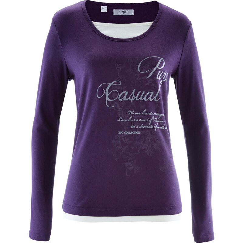 bpc bonprix collection Bonprix - T-shirt manches longues 2en1 violet pour femme
