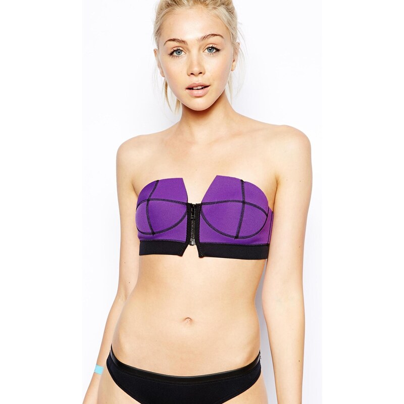 N.L.P - Top de bikini bandeau style bustier en néoprène avec fermeture éclair - Violet