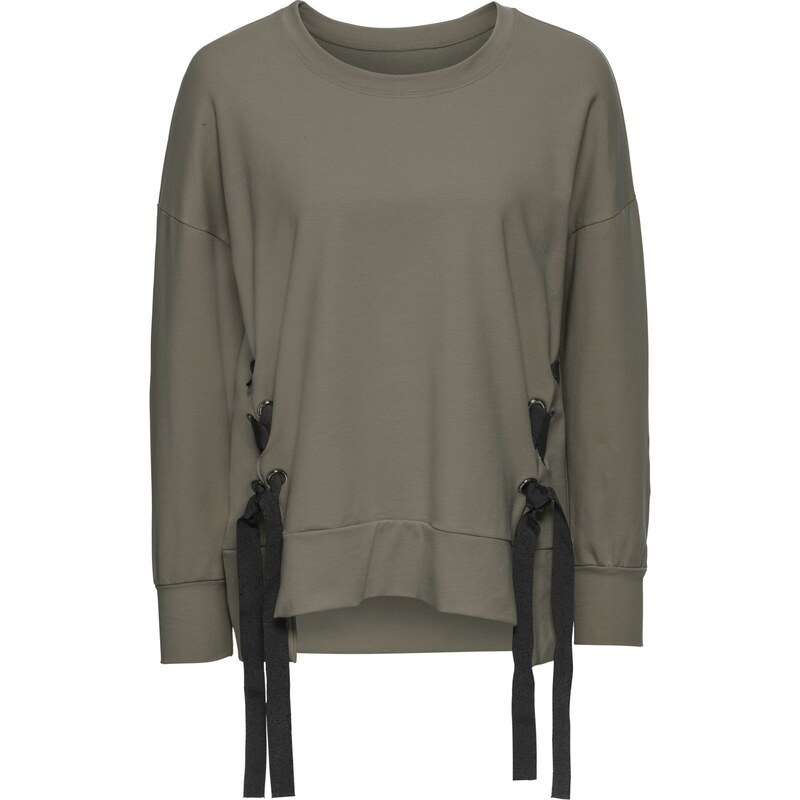 BODYFLIRT Bonprix - Sweat-shirt avec détails laçages vert manches longues pour femme
