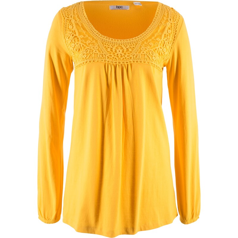 bpc bonprix collection Bonprix - T-shirt manches longues avec dentelle jaune pour femme
