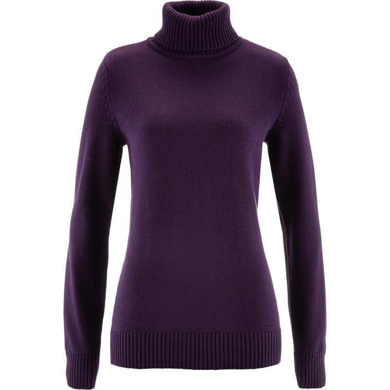 bpc bonprix collection Bonprix - Pull coton à col roulé violet manches longues pour femme