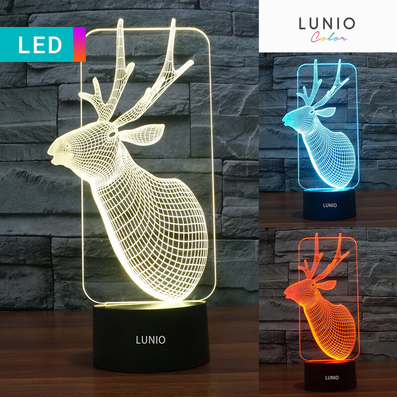 Lunio Color Lampe LED illusion 3D forme cerf