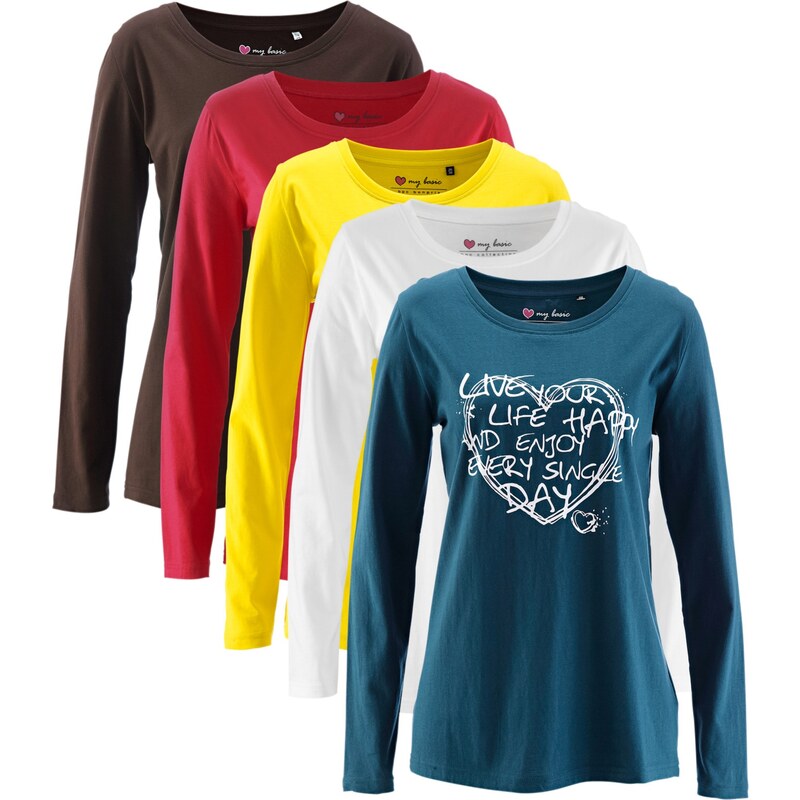 bpc bonprix collection Bonprix - Lot de 5 T-shirts col rond à manches longues pétrole pour femme