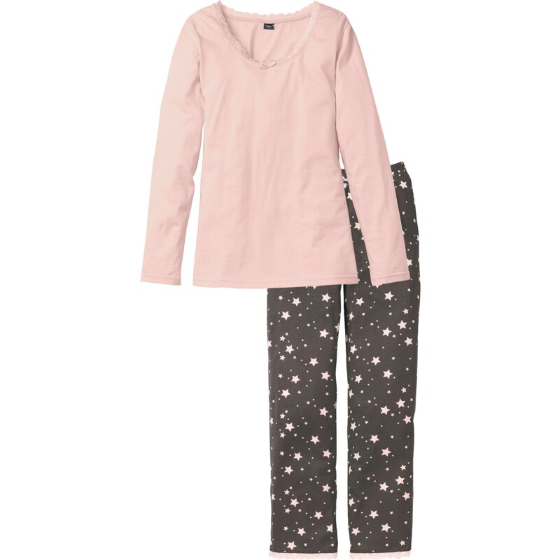 bpc bonprix collection Bonprix - Pyjama en coton rose manches longues pour femme