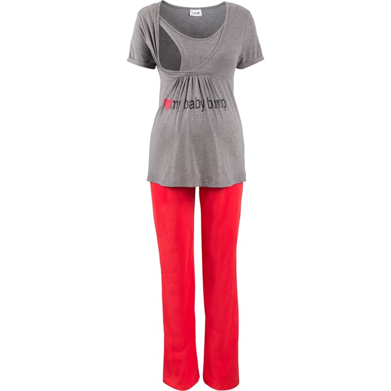 bpc bonprix collection - Nice Size Bonprix - Pyjama de grossesse et allaitement gris manches courtes pour femme