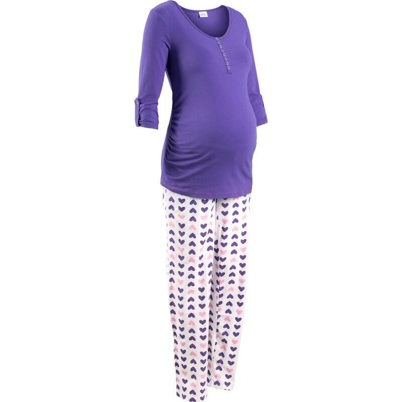 bpc bonprix collection - Nice Size Bonprix - Pyjama grossesse et allaitement violet manches 3/4 pour femme