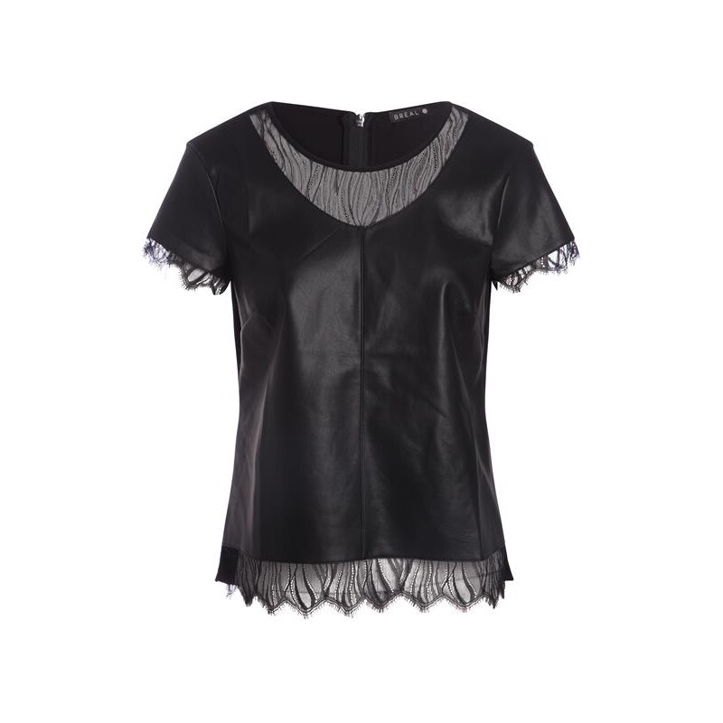 T-shirt similicuir bas dentelle Noir Synthetique (polyurethane) - Femme Taille 2 - Bréal