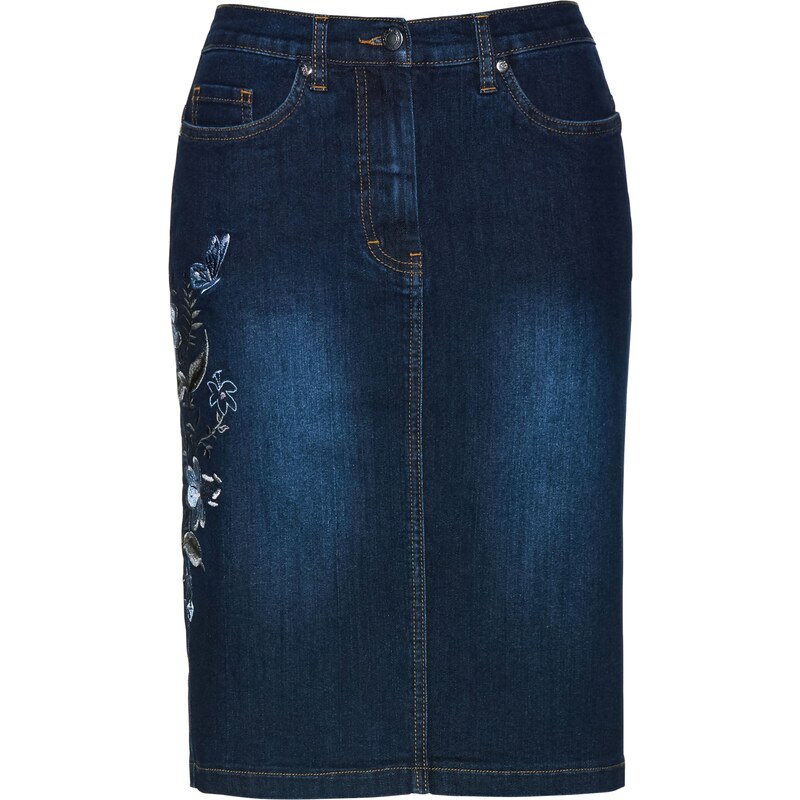 bpc selection Bonprix - Jupe en jean avec broderie bleu pour femme