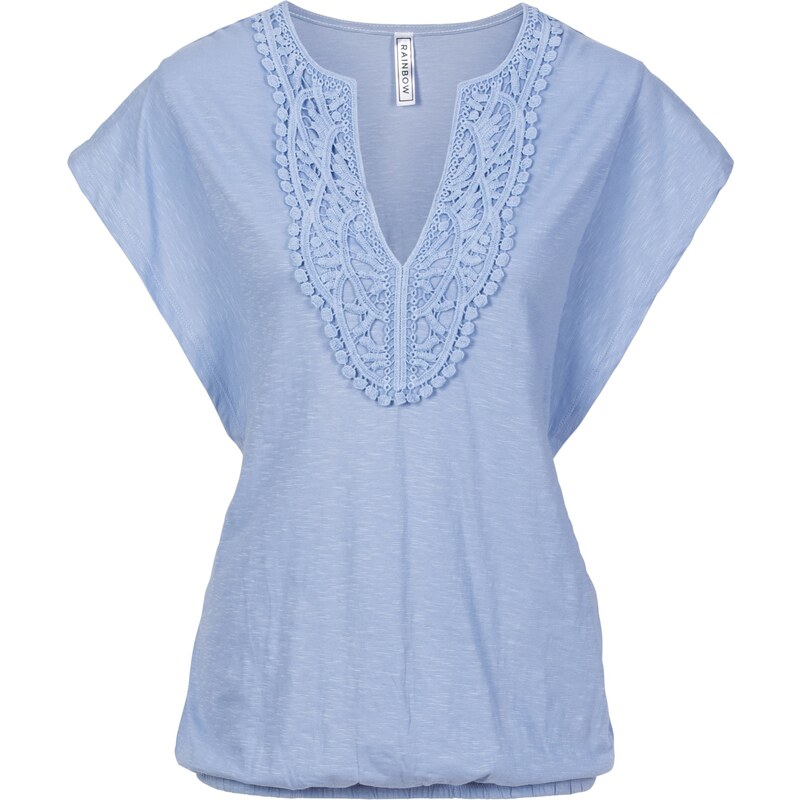 RAINBOW Bonprix - T-shirt à empiècement crochet bleu manches courtes pour femme
