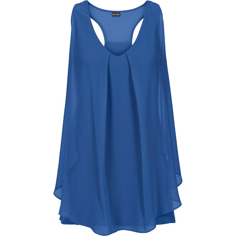 BODYFLIRT boutique Bonprix - Top à volant bleu sans manches pour femme