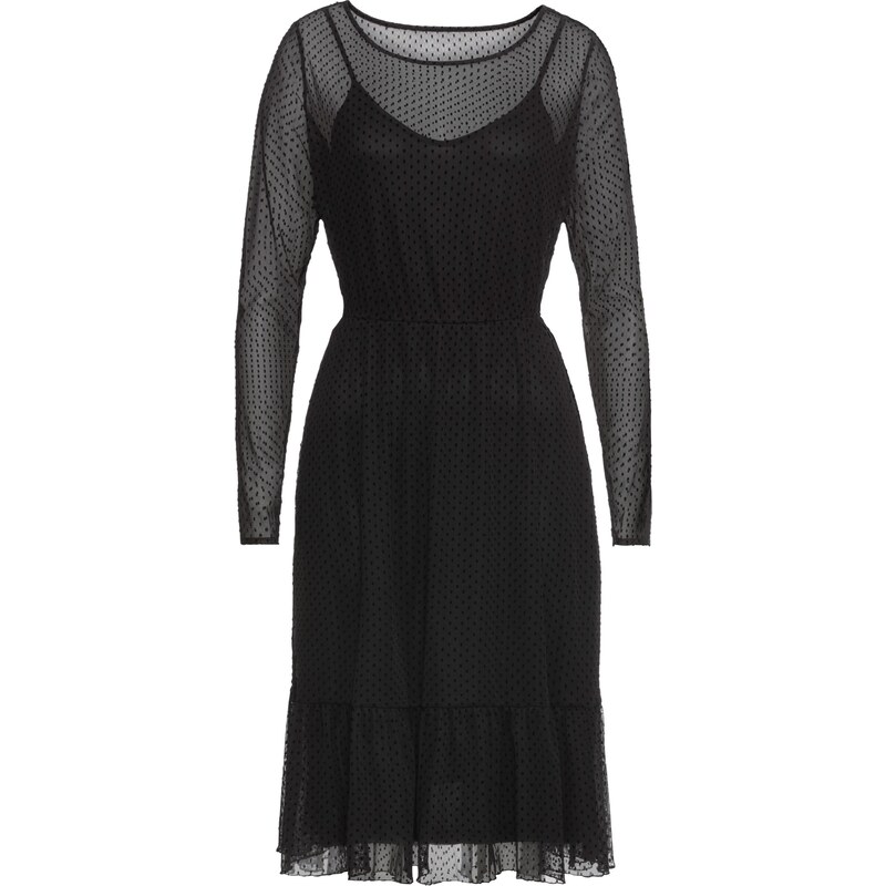 RAINBOW Bonprix - robe d'été Robe en mesh avec fond de robe noir manches longues pour femme