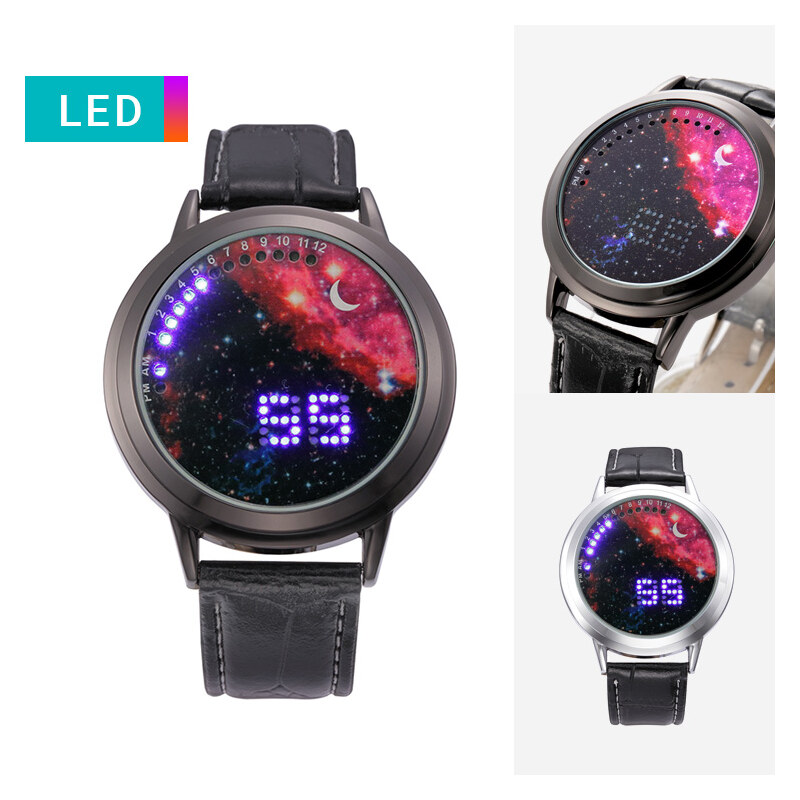 Real_Leather Montre LED design galaxie