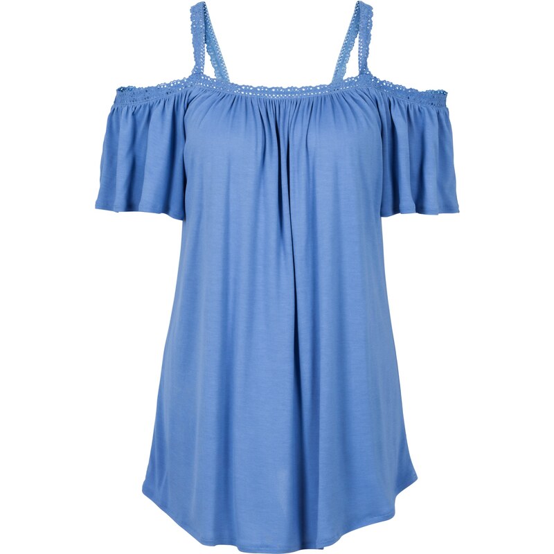 RAINBOW Bonprix - T-shirt avec galon en dentelle bleu manches courtes pour femme