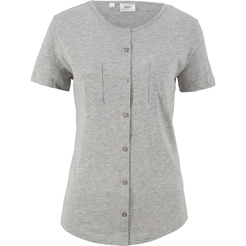 bpc bonprix collection Bonprix - T-shirt à manches courtes avec patte de boutonnage gris pour femme
